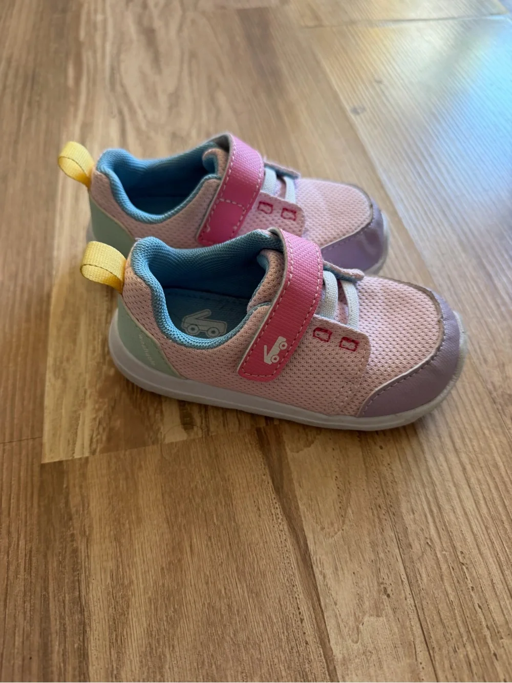 See Kai Run toddler Pastel Pink Athletic Sneakers with Yellow Pull Tab